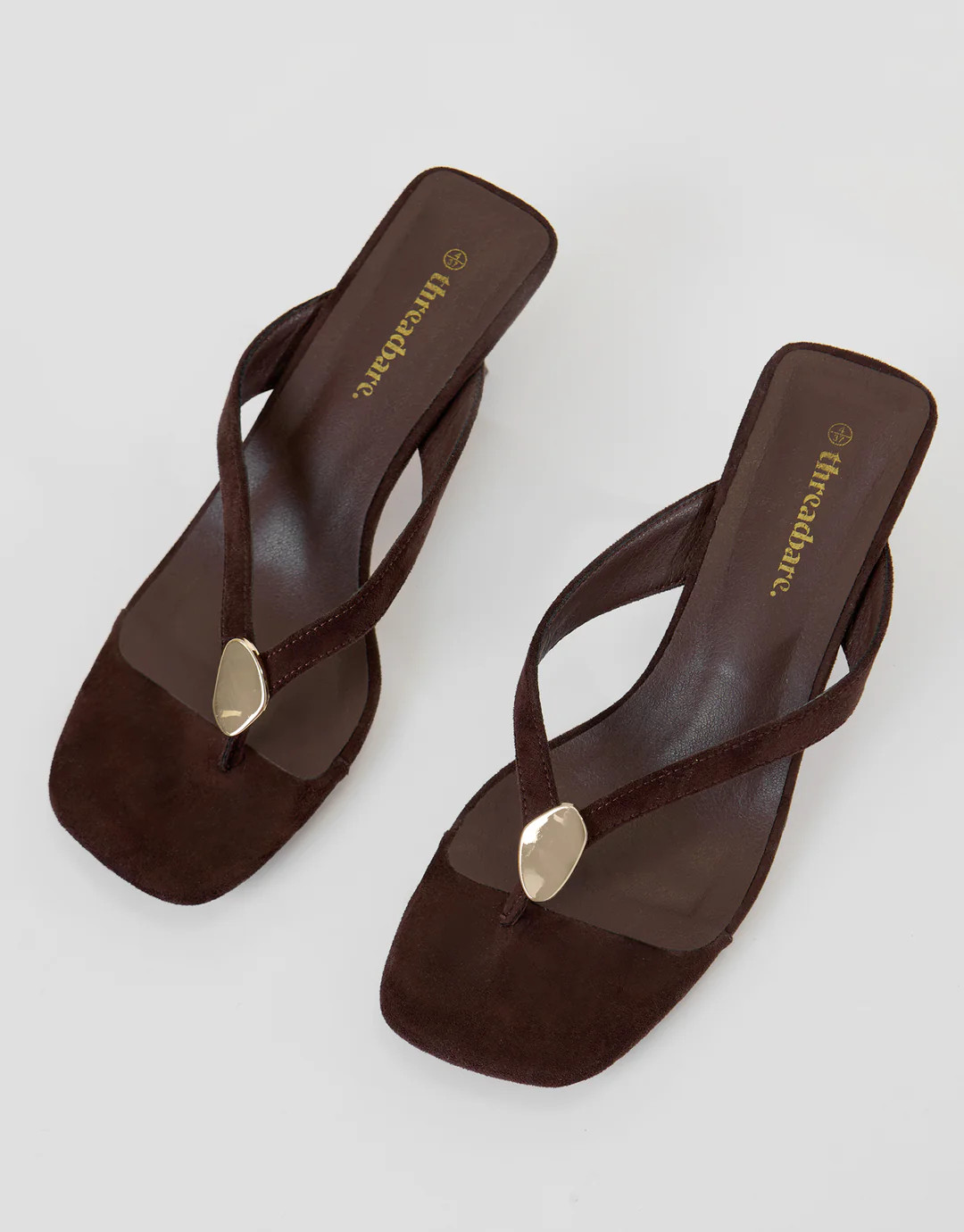 Chocolate Brown Toe Post Kitten Heels | Threadbare UK