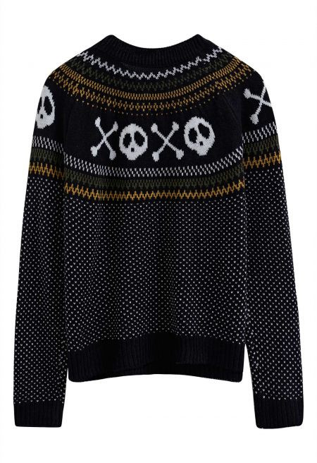 Halloween Skull Long Sleeves Knit Sweater | Chicwish