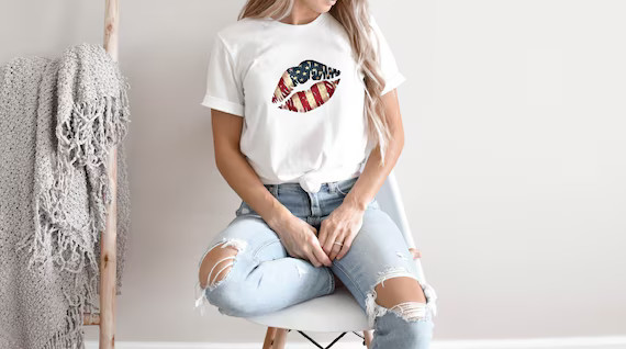 Patriotic Lips Shirt, American Flag Lips Shirt, Cheetah Lips Shirt, Kisses Shirt, 4th of July Shi... | Etsy (US)