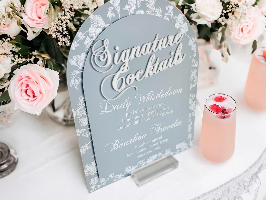 Blue Toile Floral Chinoiserie Bridal Shower or Wedding Reception Signature Cocktail Arch Sign, Lu... | Etsy (US)