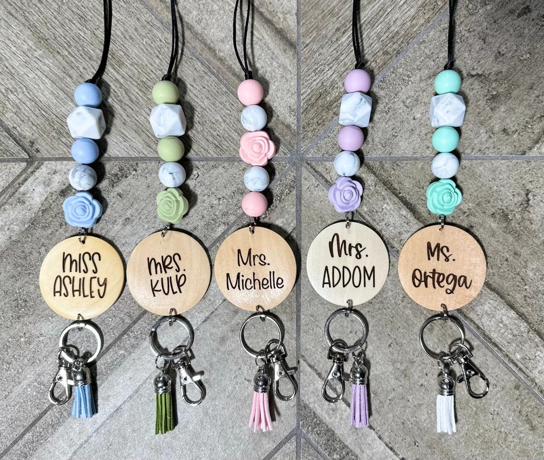 Breakaway Floral Beaded Teacher Lanyard, ID Badge Holder, Lanyard for Keys, Gifts for Teachers, B... | Etsy (US)