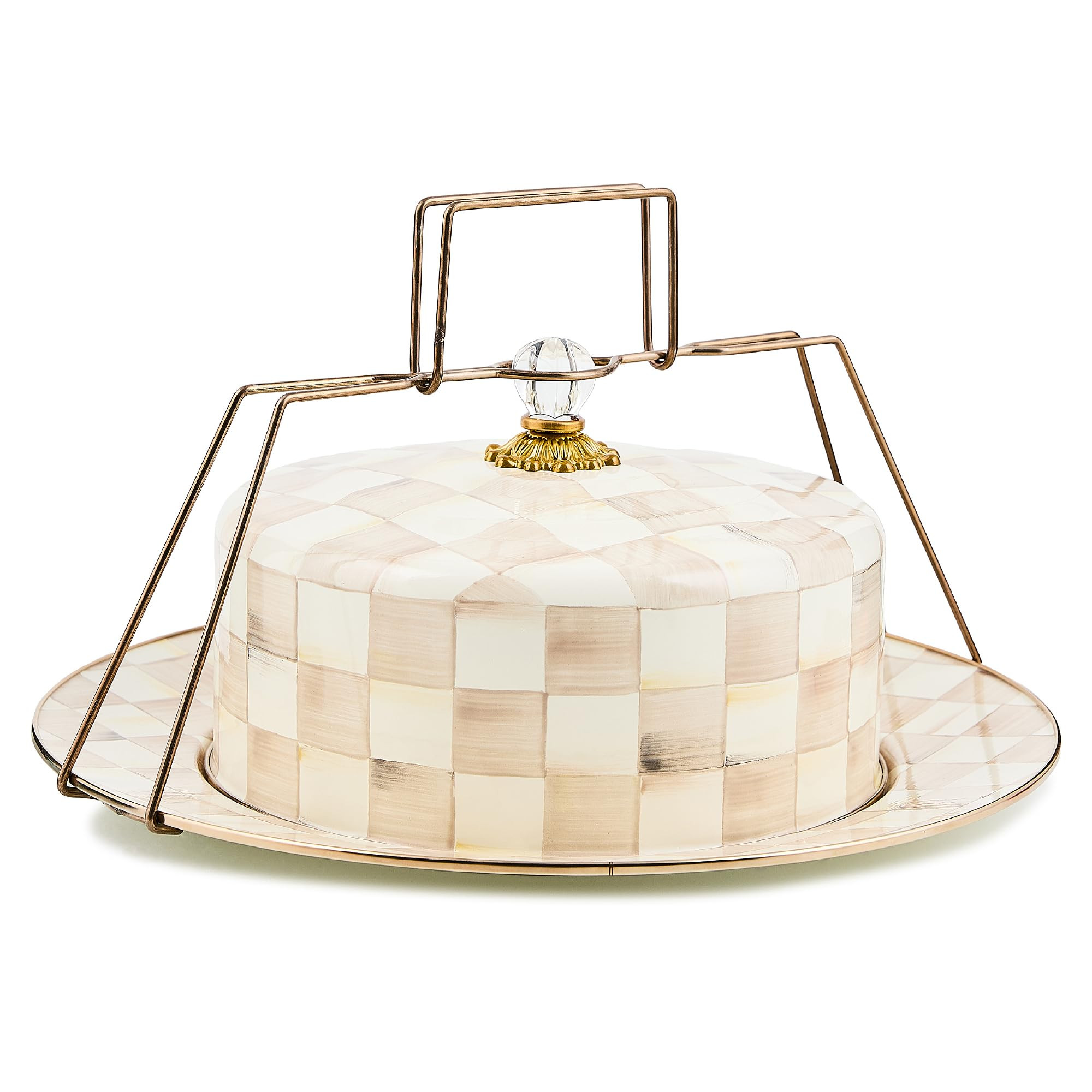 MACKENZIE-CHILDS Enamel Cake Carrier, Cake-Dish Serving Platter with Lid and Handles, Brown-and-W... | Amazon (US)