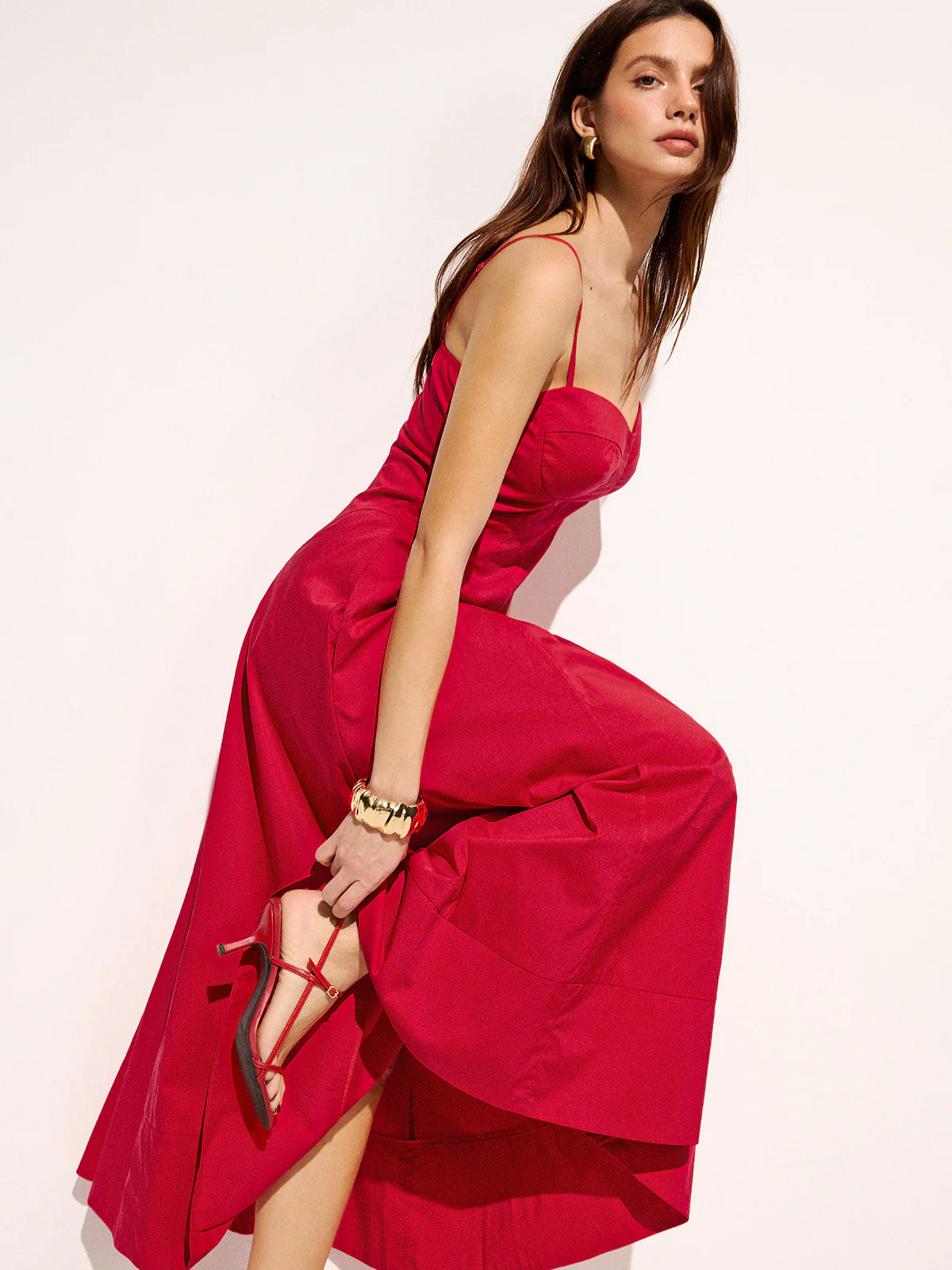 Cotton Blend Pocketed Cami Flared Maxi Dress | Commense