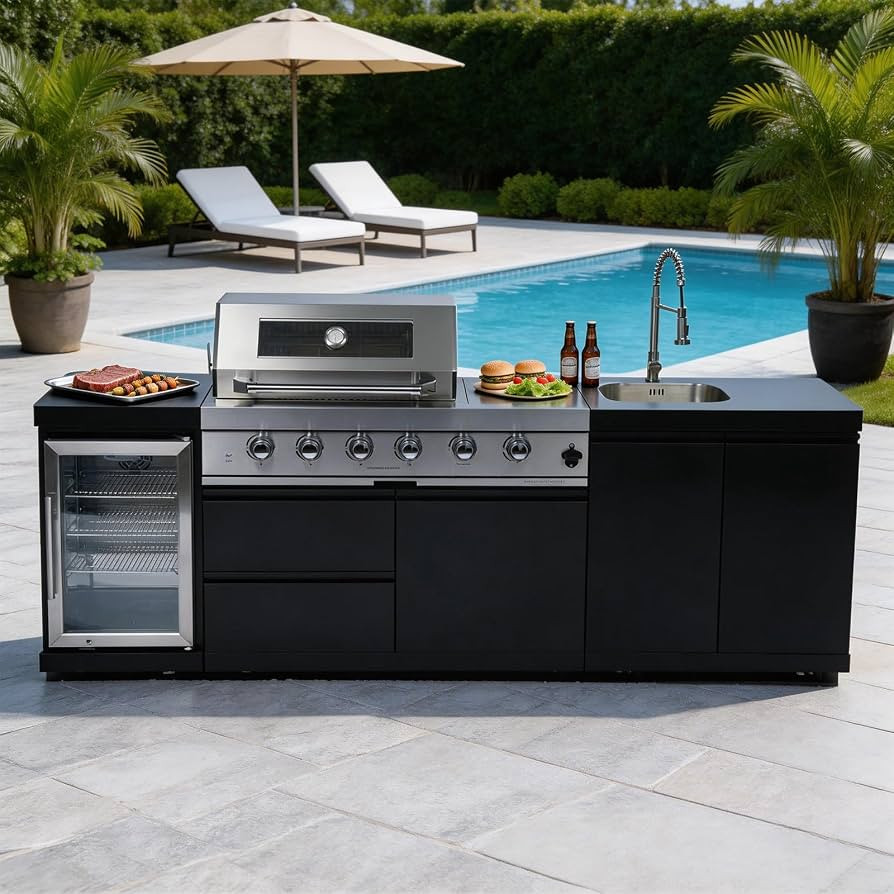 98-Inch Modular Propane Outdoor Kitchen Island with 4-Burner, 72000 BTU Outdoor Kitchen Bar Islan... | Amazon (US)