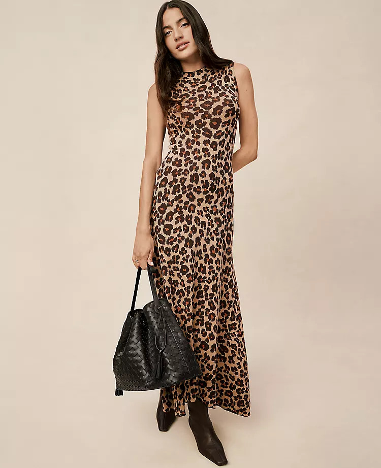 Animal Print Mock Neck Sweater Dress | Ann Taylor