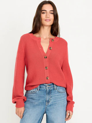 Seaside Cotton Garter-Knit Cardigan Sweater | Old Navy (US)