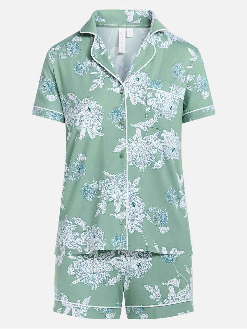 Joyspun Women's Dreamy Soft Collection Notch Collar Top and Shorts Pajama Set, 2-Piece, Sizes XS-... | Walmart (US)
