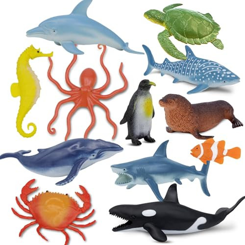 Beetots Ocean Sea Life Toy Figures Set for Kids, 12 PCS Realistic Marine Animals with Shark, Dolphin, Sea Turtle, Penguin, Seal, Clownfish, Crab, Ocean Animal Figure Toys for Boys Girls Toddlers | Amazon (US)