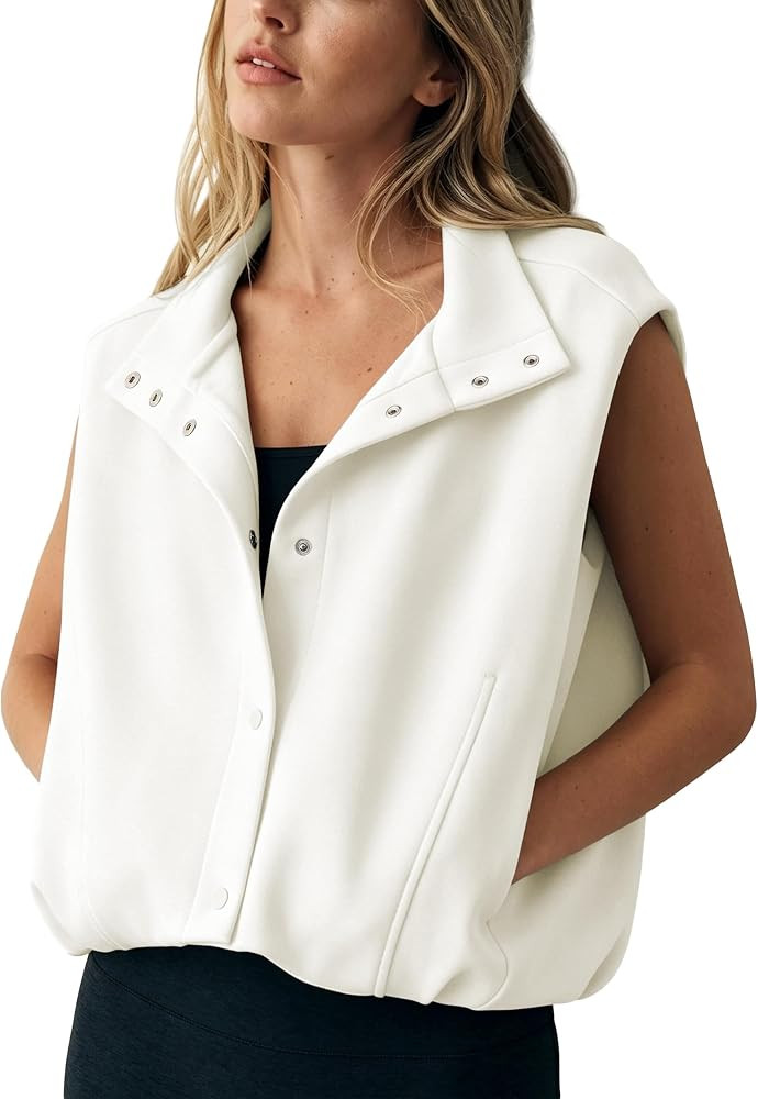 Womens Funnel Neck Vest Cropped Sleeveless Casual Tops | Amazon (US)