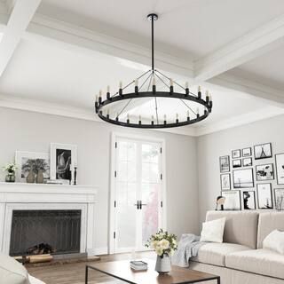 Vintage 24-Light Black Candle Style Wagon Wheel Chandelier-CH-GY120-24 - The Home Depot | The Home Depot