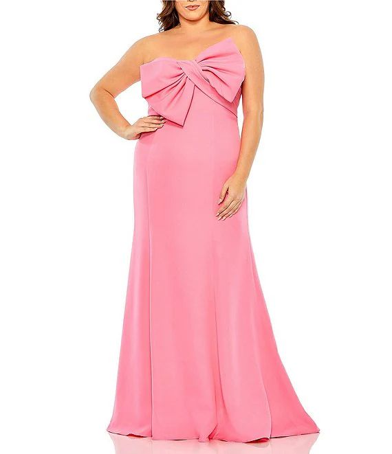Plus Size Sleeveless Strapless Bow Front Crepe Gown | Dillard's