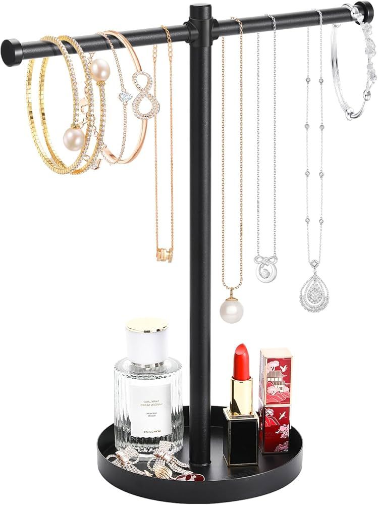 bodkar Jewelry Necklace Organizer Stand,12.9" Tall Sturdy Metal Jewelry Stand with Round Tray for... | Amazon (US)