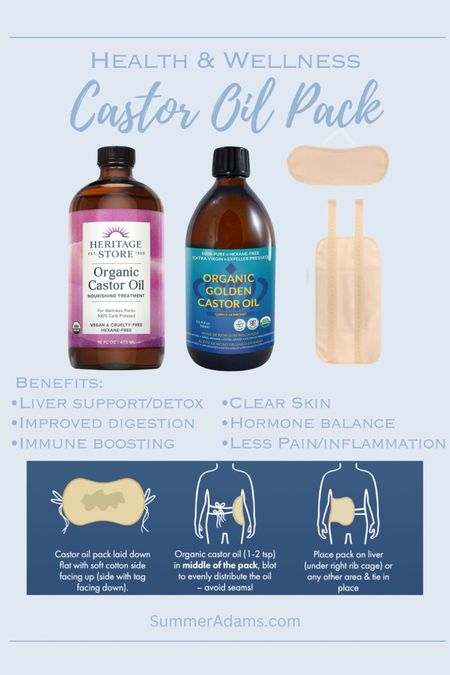 On my holistic health healing journey the last few years, one of the most beneficial things I have found has been to use castor oil! I especially love castor oil packs and wearing them overnight. You can start off with wearing it just an hour at a time. You can put the castor oil on a pack or you can also massage it into your scars/wounds. I even put some in my eyes overnight to help improve my vision and get rid of floaters. It also helps improve the growth of your eyelashes and eyebrows. No, it will not grow hair all of your face lol. It has also helped people get rid of cavities by oil pulling with the castor oil. Make sure it is organic cold pressed hexane free and in an amber glass bottle. These two options are the very best castor oils you can buy and this pack is the very best and is organic. It seeps down into the organs, through the skin. *This is NOT medical advice! Just sharing what I’ve learned that has helped me.*

#LTKfindsunder50 #LTKfitness #LTKhome