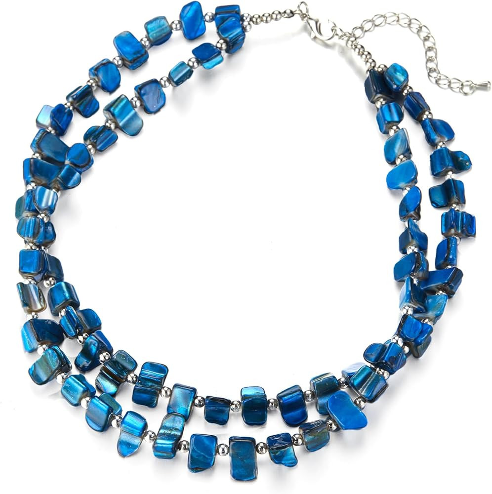 BULINLIN Boho Layered Shell Beaded Necklaces Handmade Colored Bead Choker Necklace Holiday Style Costume Jewelry for Women | Amazon (US)
