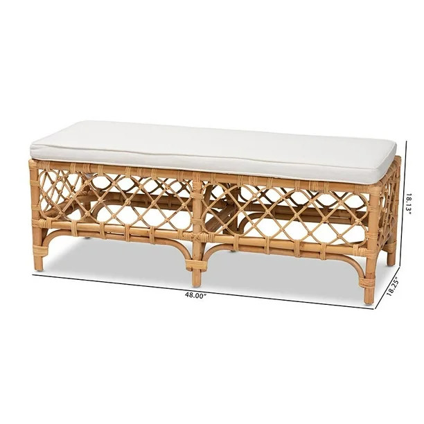 Baxton Studio Orchard Modern Bohemian White Fabric Upholstered and Natural Brown Rattan Bench - W... | Walmart (US)