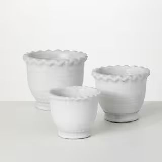 6.5", 6", and 5" Whitewashed Scalloped Edge Cement Pot (Set of 3) | The Home Depot