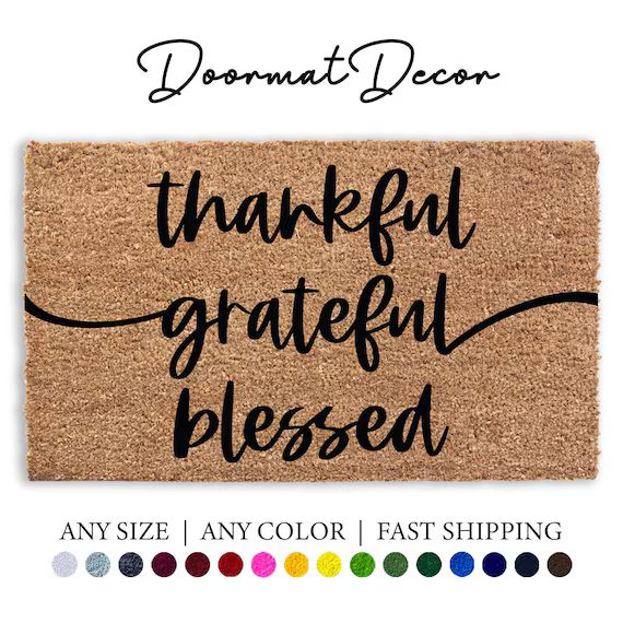 Read the full title
    Thankful Grateful Blessed Doormat, Flocked Coir Outdoor Welcome Mat, Pers... | Etsy (US)