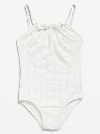 Textured-Eyelet Cinch-Tie One-Piece Swimsuit for Girls | Old Navy (US)