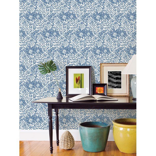 Nuwallpaper Blue Foliole Peel & Stick Wallpaper - Walmart.com | Walmart (US)