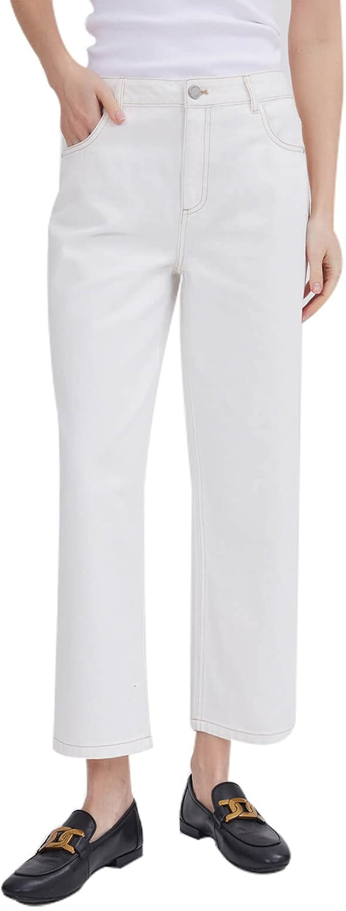 ASSUAL Womens Jeans, Ankle Straight Leg Relaxed Denim Pants, Casual Slim Mid-Rise Cropped Jeans w... | Amazon (US)