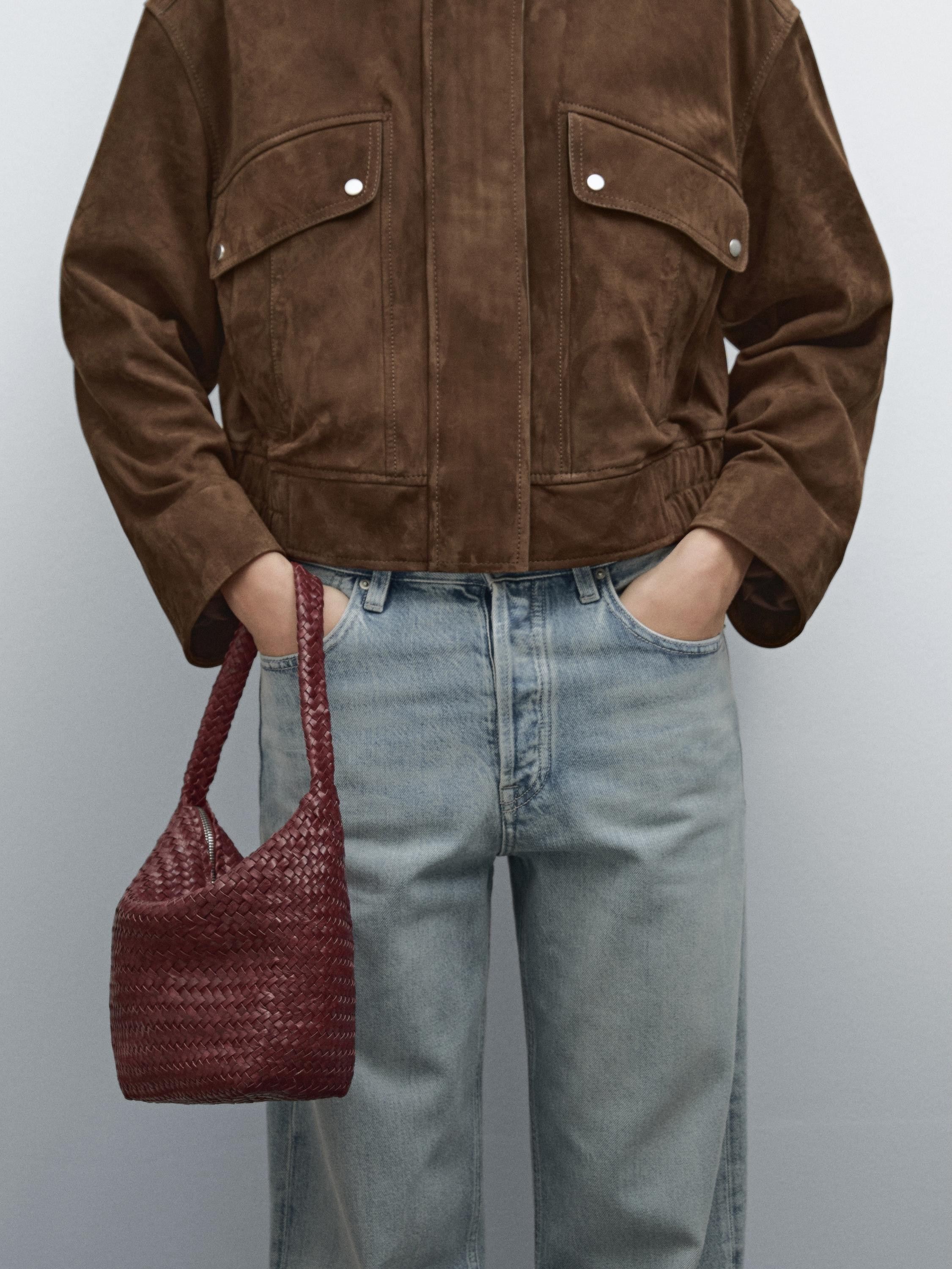 Nappa leather woven bucket bag | Massimo Dutti UK