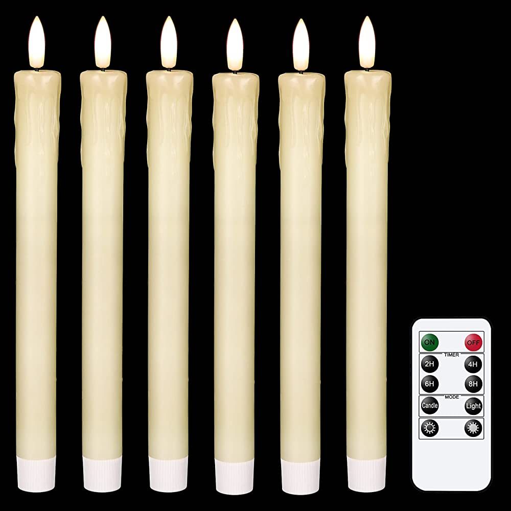 GenSwin Drip Wax Flameless Taper Candles Flickering with 10-Key Remote, Battery Operated Led Warm... | Amazon (US)