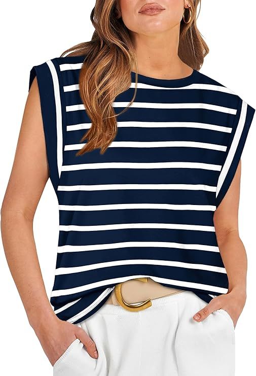 WIHOLL Cap Sleeve Tops for Women Summer Top Basic Tee Shirts Casual Tank Loose Fit 2024 Fashion  ... | Amazon (US)