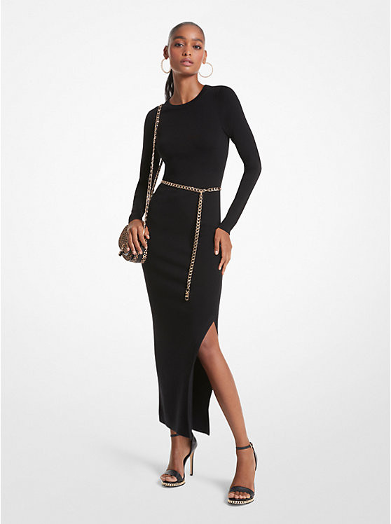 Wool Blend Belted Midi Dress | Michael Kors US
