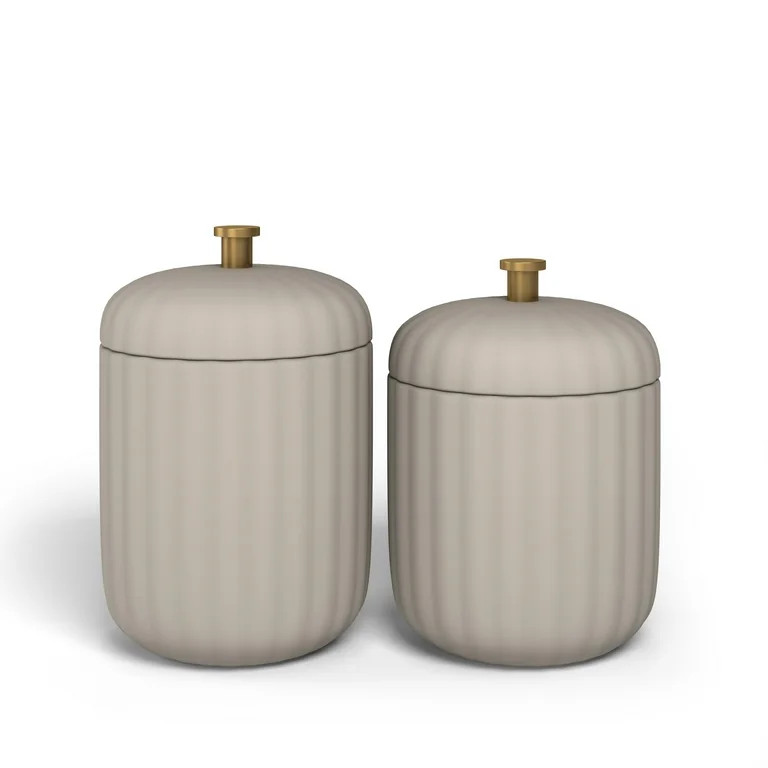 Beautiful Fluted Stoneware 2-Piece Vanity Jar Set by Drew Barrymore, Porcini Taupe | Walmart (US)