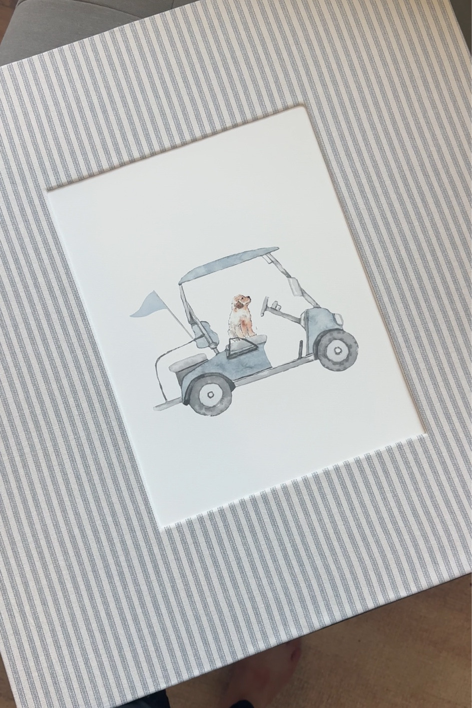 Nursery art for my golf + golden retriever theme nursery 💙 I bought the digital print and had it printed on watercolor paper! Tutorial on the fabric mat on my Insta/TikTok 

#LTKBump #LTKBaby