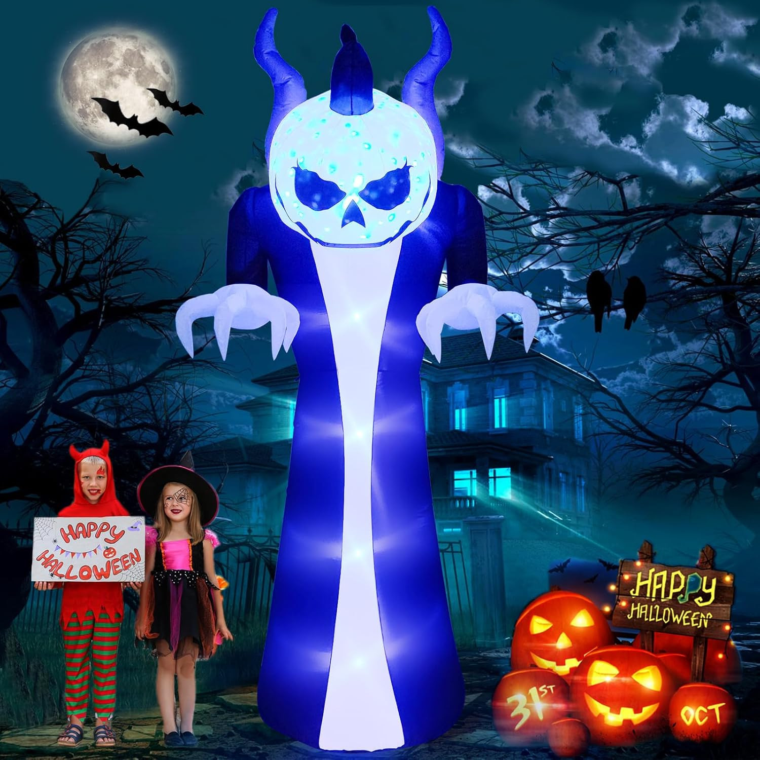 Kalolary 10FT Height Halloween Inflatables Outdoor Pumpkin Head Ghost, Blow Up Yard Decoration Cl... | Amazon (US)