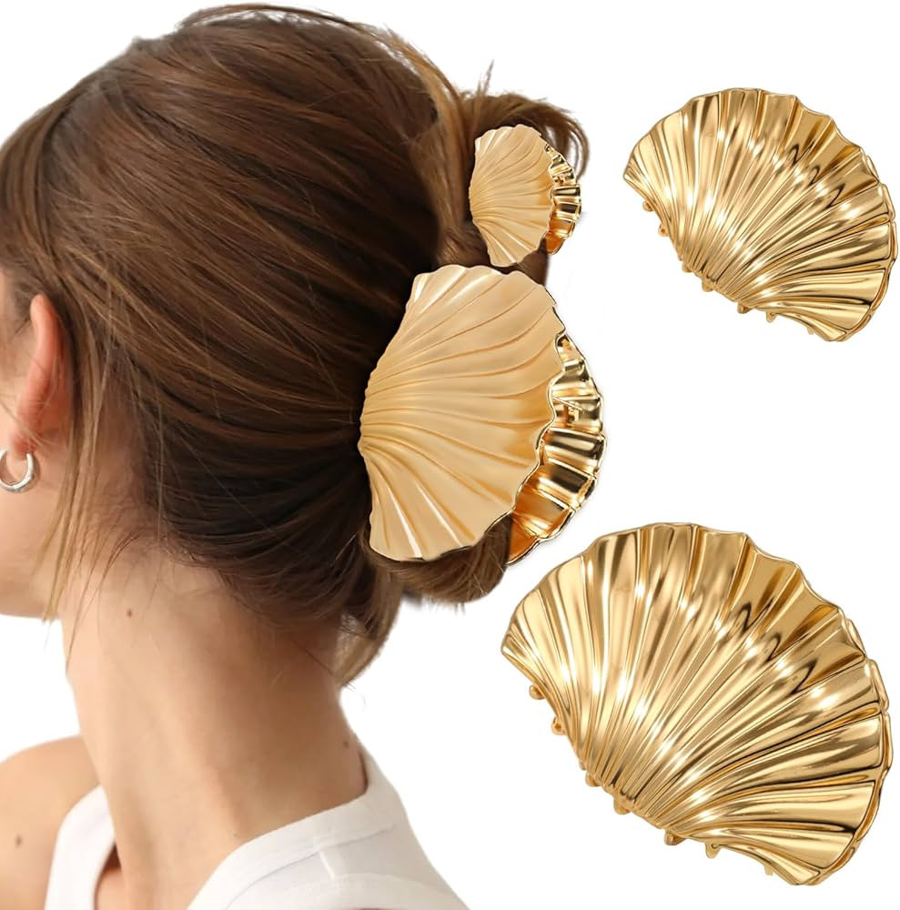 2 PCS Metal Hair Clips for Women, Durable & Elegant Seashell Gold Hair Clips for Styling, Metal C... | Amazon (US)
