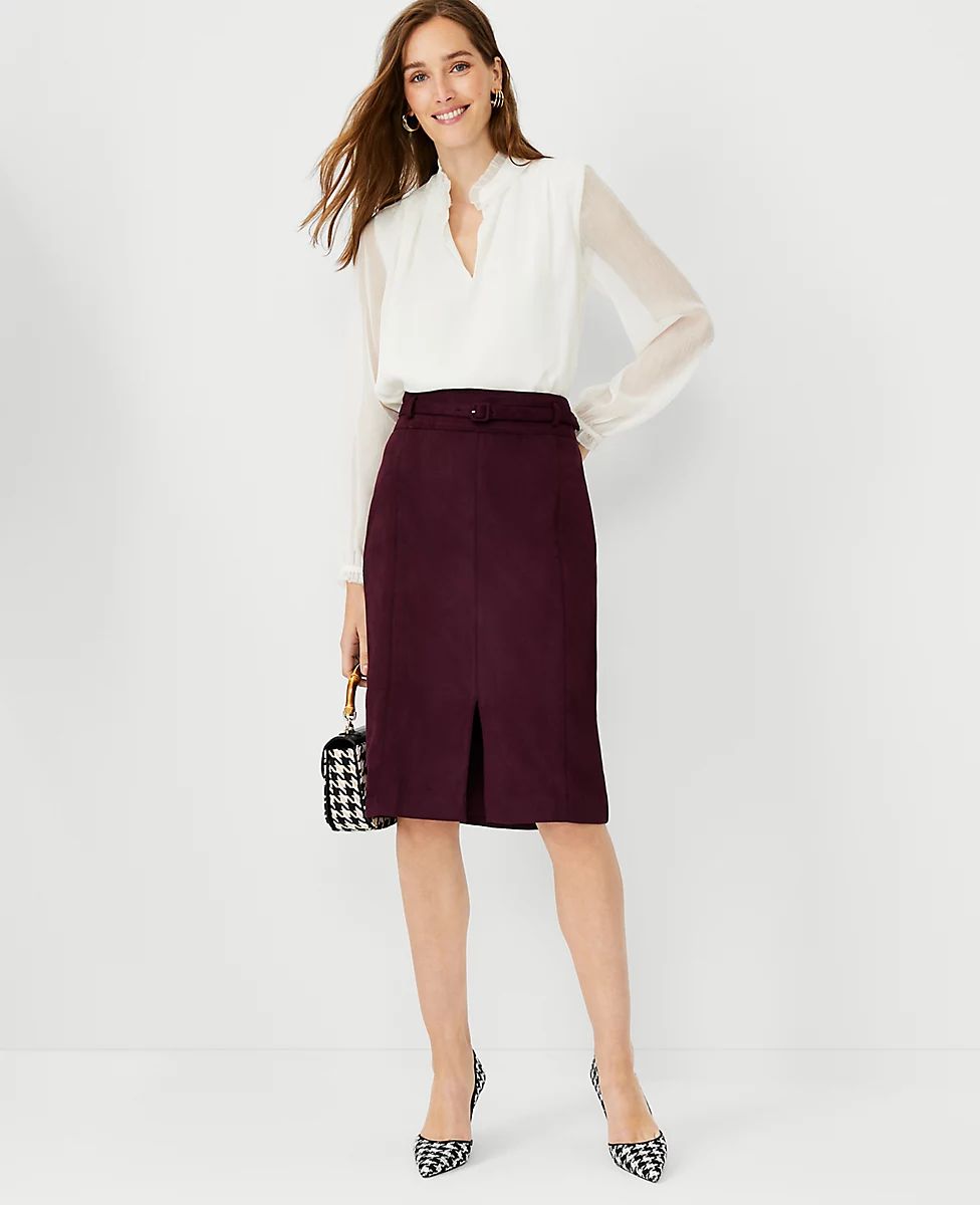 Faux Suede Belted Pencil Skirt | Ann Taylor (US)