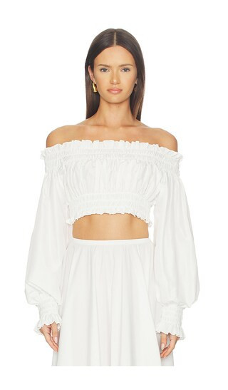 Norma Kamali Long Sleeve Peasant Cropped Top in White. - size M | Revolve Clothing (Global)