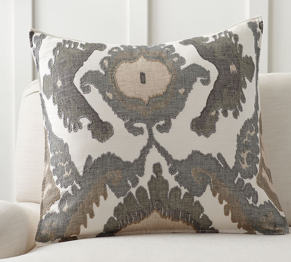 Hudson Ikat Embroidered Throw Pillow | Pottery Barn (US)