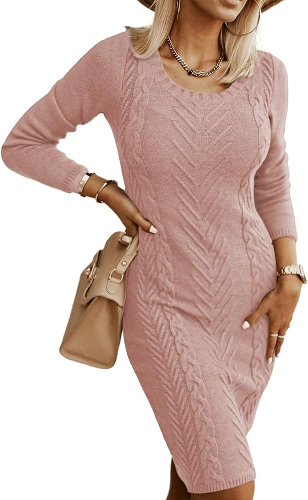 Dearlove Womens Long Sleeve Soft Chunky Knit Bodycon Midi Pullover Sweater Dress | Amazon (US)