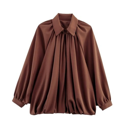 AKODOZO Womens Puffed Bomber Oversized Jacket Batwing Sleeve Streetwear Lapel Collar Zip Front Pleated Blouse Shirts | Amazon (US)