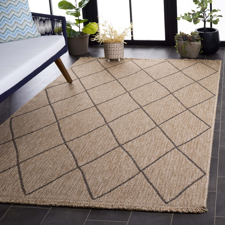 SAFAVIEH Retreat Justice Diamond Indoor/Outdoor Area Rug, Natural/Black, 9' x 12' | Walmart (US)