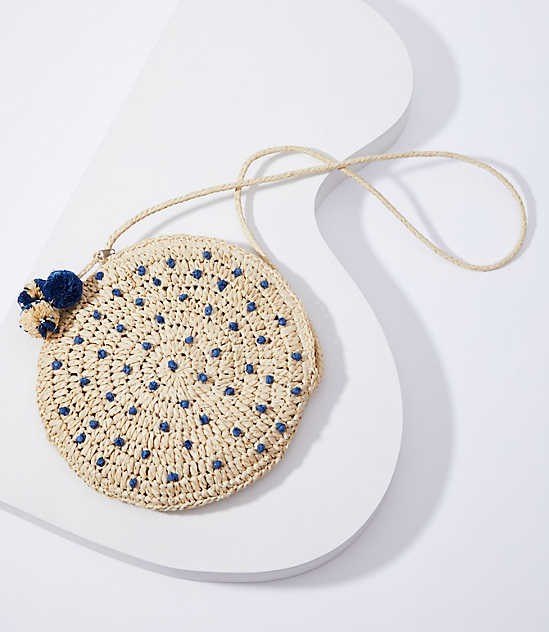 Pom Pom Straw Circle Crossbody Bag | LOFT | LOFT