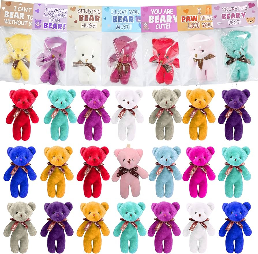 24 Pcs Valentines Gift Cards for Kids with Plush Bears Plush Toys Stuffed Animal Plush Toys for K... | Amazon (US)