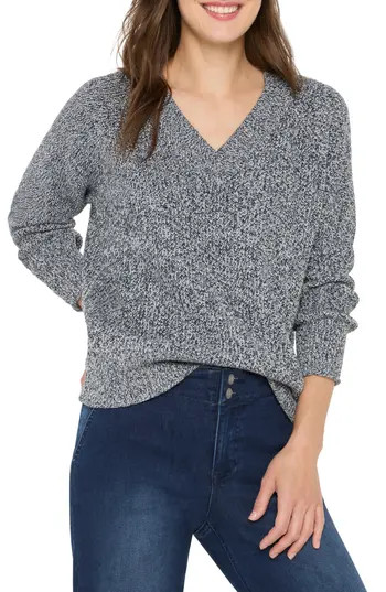 NIC+ZOE Shaker Stitch V-Neck Sweater in Indigo Mix at Nordstrom Rack, Size Small | Nordstrom Rack