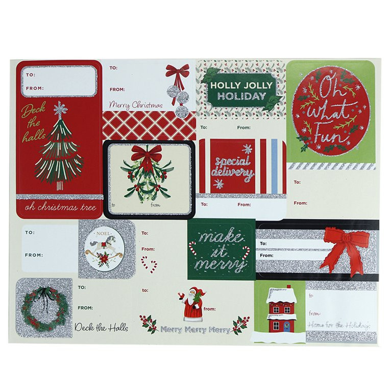 Christmas Glitter Peel and Stick Gift Tags, Red and Green, 36 Count, by Holiday Time | Walmart (US)