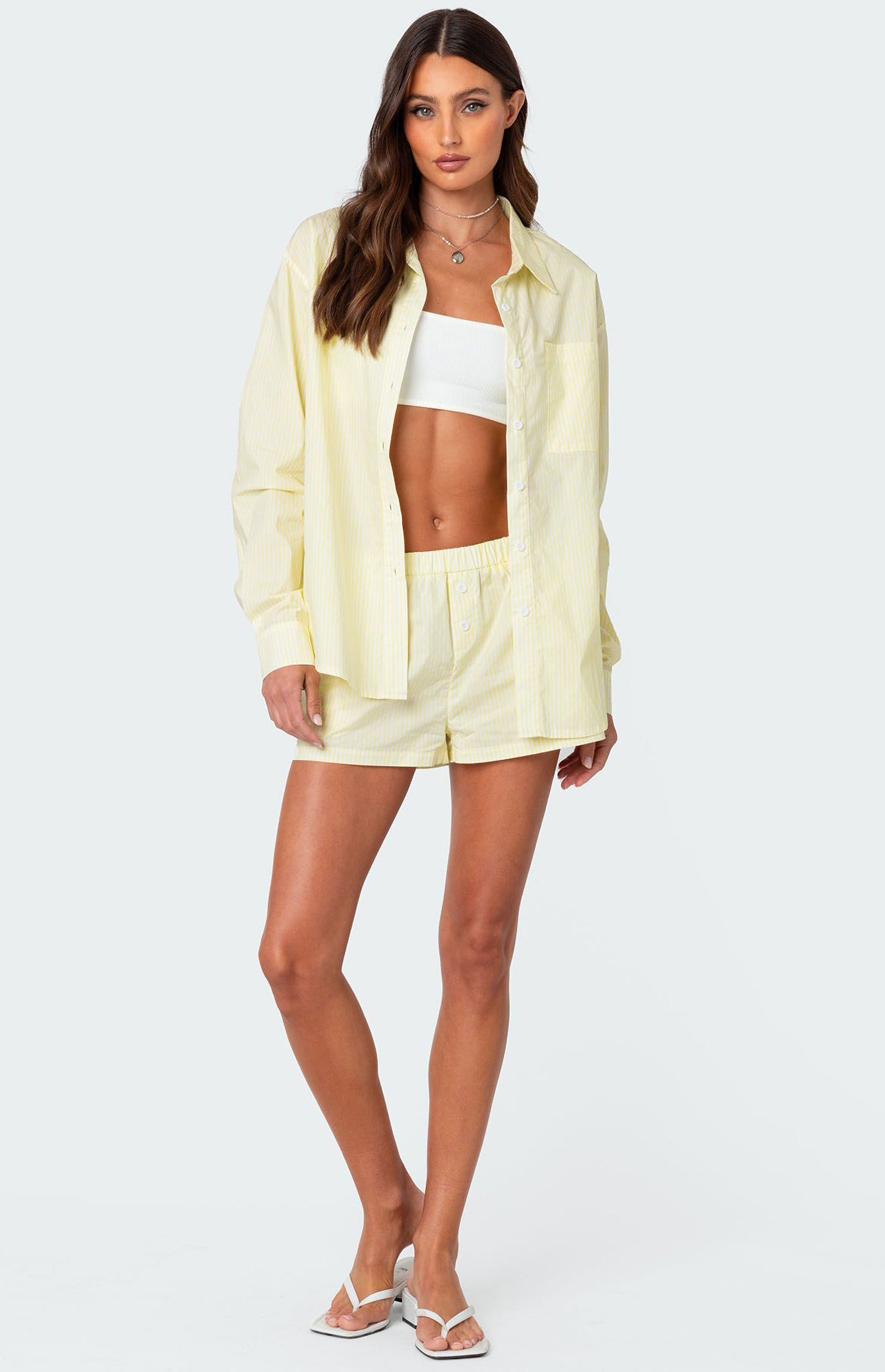 Edikted Women's Pinstripe Boxer Shorts in Yellow - Size Medium | PacSun