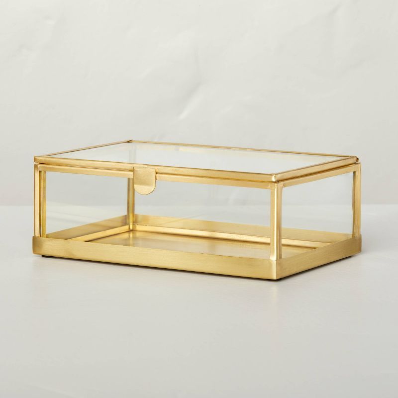 4&#34; x 6&#34; Metal &#38; Glass Trinket Box Brass Finish - Hearth &#38; Hand&#8482; with Magnol... | Target