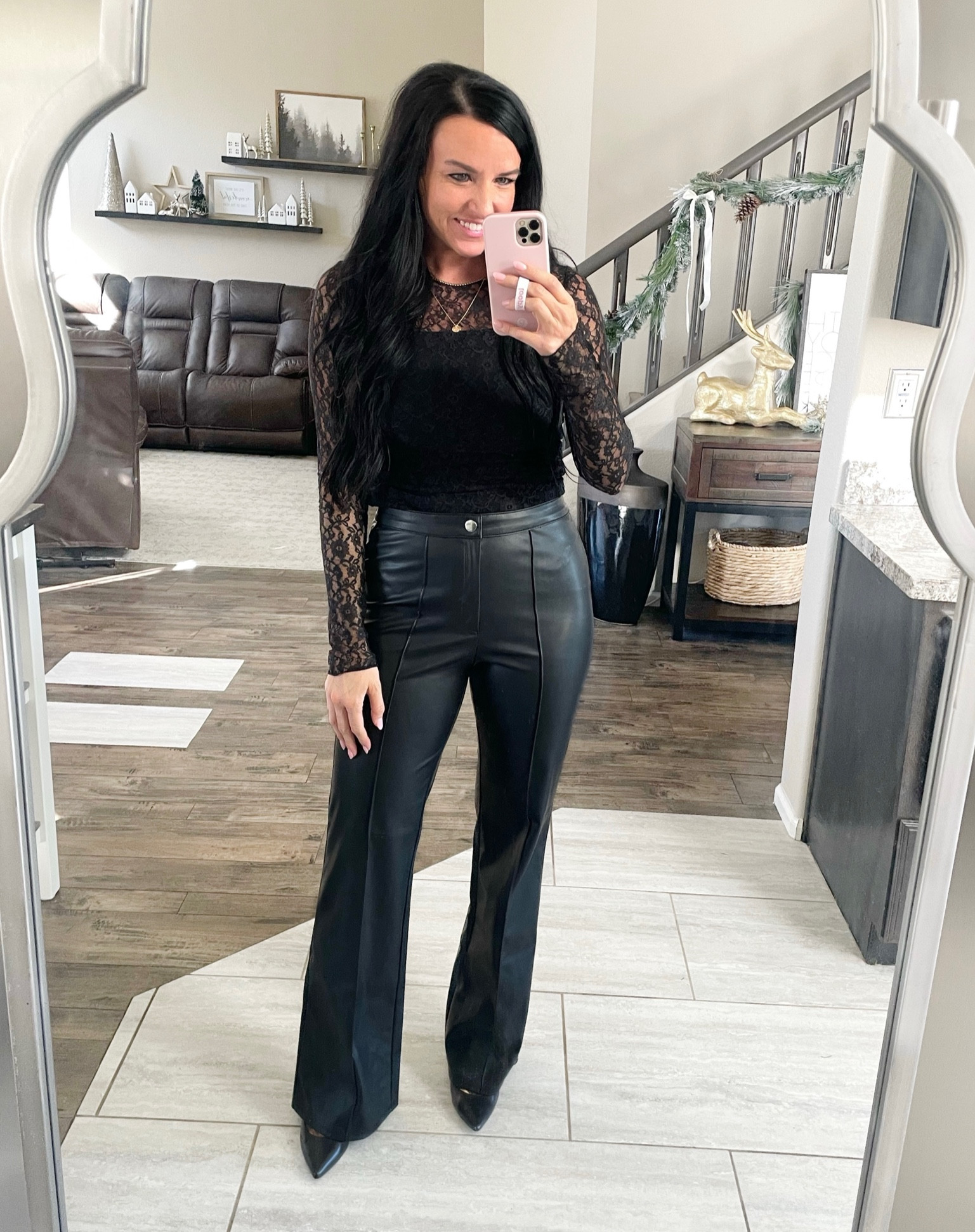 The perfect lace top for a holiday get together, party, or even NYE!

My exact top sold out in black, but I’m linking a lot of pretty options! (Linking my cami) My faux leather pants are old, but I found some very similar ones and linked them!

#LTKHoliday #LTKCyberWeek #LTKstyletip