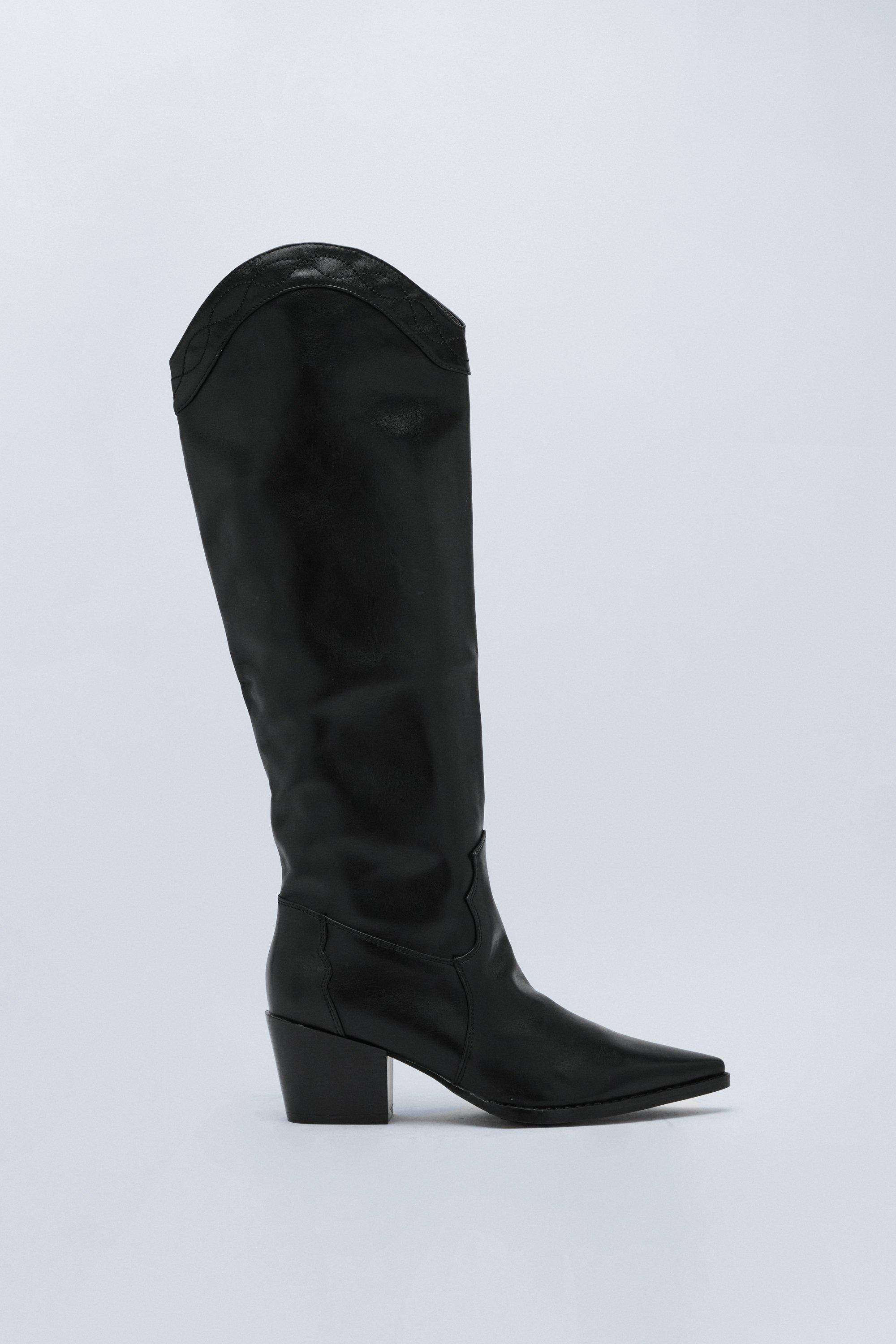 Knee High Faux Leather Western Boots | Nasty Gal (US)