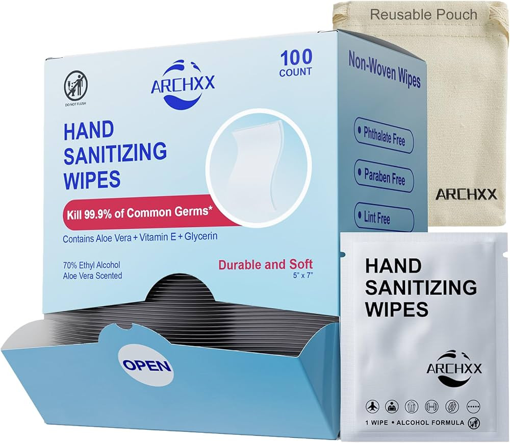Amazon.com: ARCHXX Cotton-Like Softness Hand Sanitizer Wipes, 100 Count, Antibacterial Hand Wipes Individually Wrapped, 70% Alcohol, Travel Size, Sanitizing for Home, Office & Outdoor, Aloe Vera Scent : Health & Household | Amazon (US)