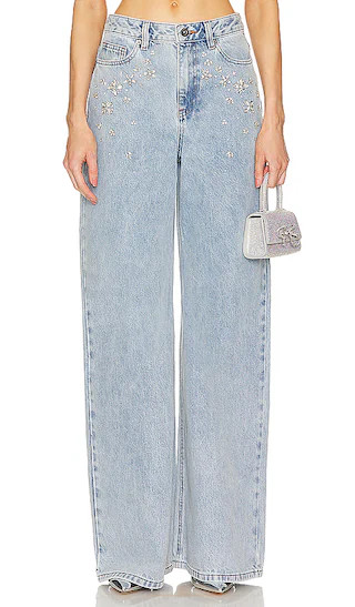 Embellished Wide Leg Jeans in Light Blue | Revolve Clothing (Global)