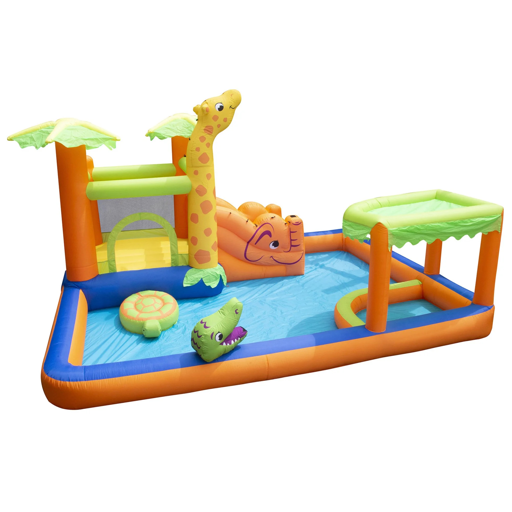 Banzai Inflatable Safari Splash Water Park, Length: 14 ft, Width: 12 ft 6 in, Height: 7 ft, Infla... | Walmart (US)