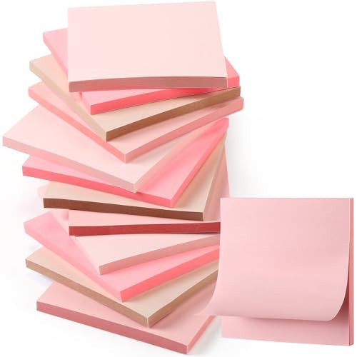 Thenshop 12 Pads Pink Sticky Notes 3''x3'', Self Stick Notes Pads Pink Office Supplies, Vintage Aesthetic School Accessories 50 Sheets/pad | Amazon (US)